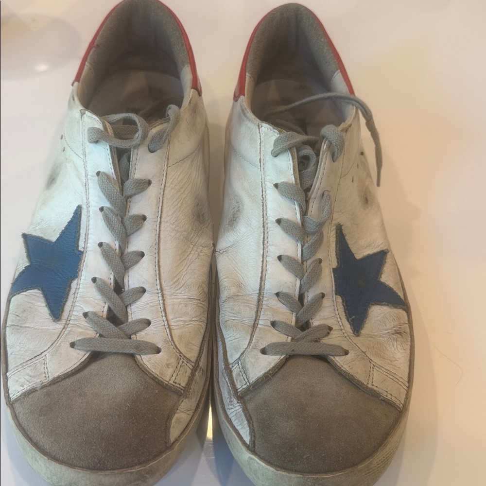 Golden Goose Superstar Men's White and Red Sneakers- worn